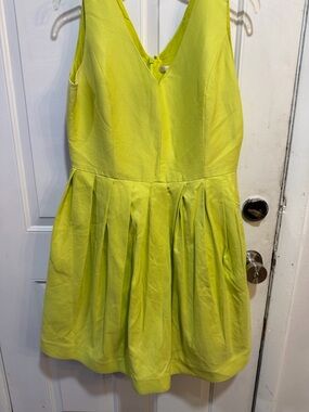 Halston Heritage Neon Yellow Pleated V-Neck Mini Dress